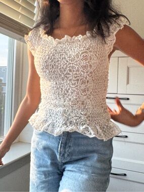 Women's Crochet Peplum Camisole Top - White